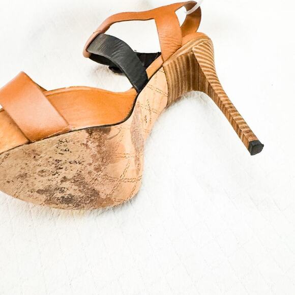 L.A.M.B. Evelyn Platform Leather Colorblock Heels Strappy Shoe Strapback Size 8M - Picture 2 of 8